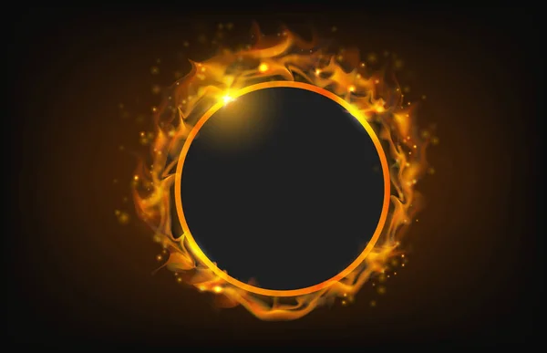 Armação de fogo círculo brilhante com fundo abstrato partícula — Vetor de Stock