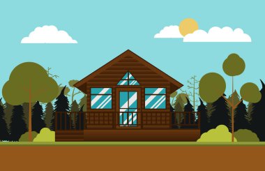 Ormandaki küçük evin düz bir çizimi.
