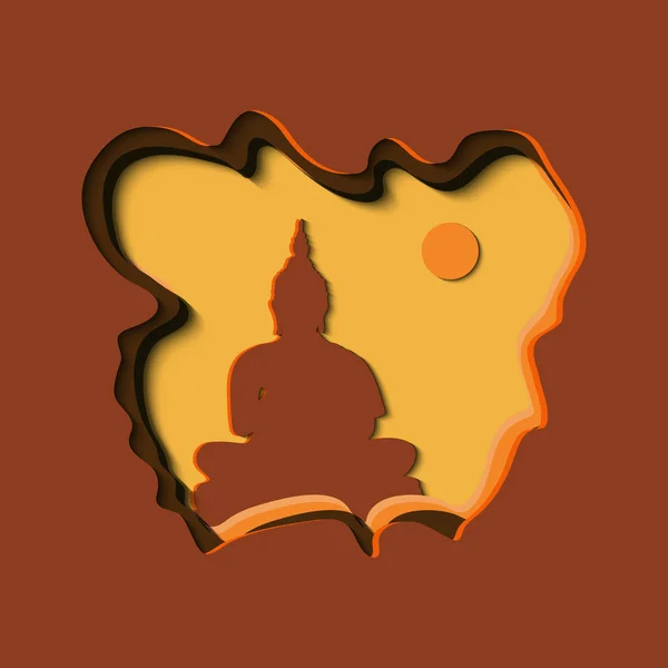 orange paper cut of Buddha meditation and full moon