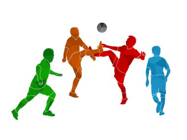 Beyaz arkaplanda renkli geometrik futbolcu