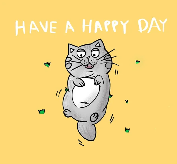幸せな日とともに脂肪猫敷設イラスト — ストック写真