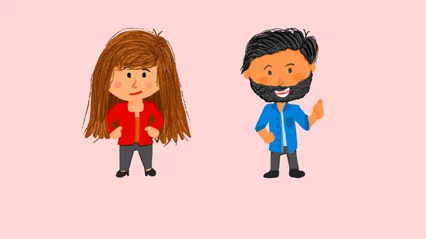 hand draw of man and woman cartoon style