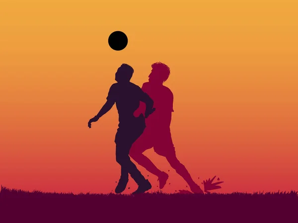 Силуэт футболиста, прыгающего с мячом — стоковый вектор