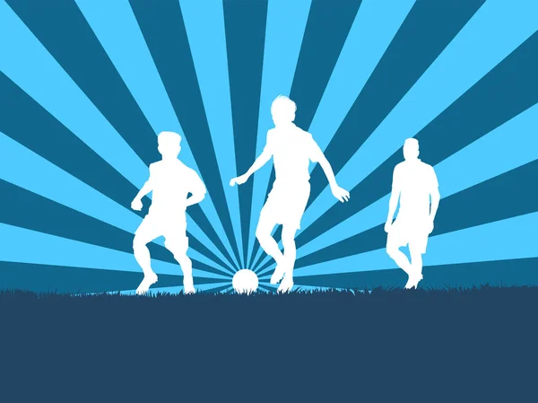 日落时分团体足球运动员的轮廓 — 图库矢量图片