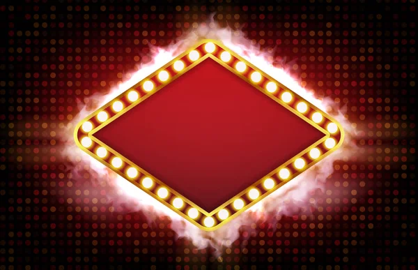 Fondo abstracto de rojo con signo de luz de neón brillante, casino concepto de juego — Vector de stock