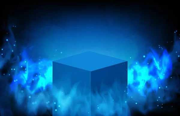 Fond abstrait de boîte bleue et de fumée brillante — Image vectorielle