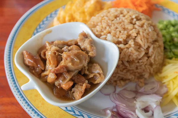 Rice Mixed Seasoned with Shrimp Paste Recipe, Thai style — Stock Photo, Image