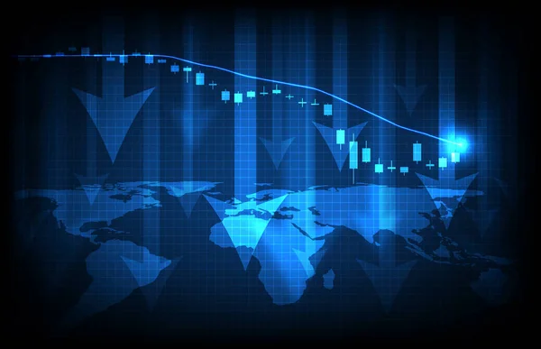 面向未来的技术背景蓝色世界地图与经济危机下行股市图表 — 图库矢量图片