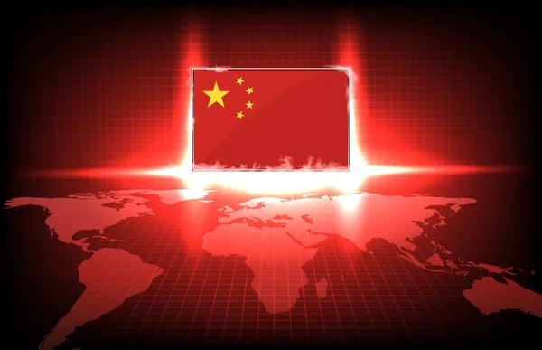 Αφηρημένη Τεχνολογία Υποβάθρου Της Κινεζικής Σημαίας Και Κόκκινο Παγκόσμιο Χάρτη — Διανυσματικό Αρχείο