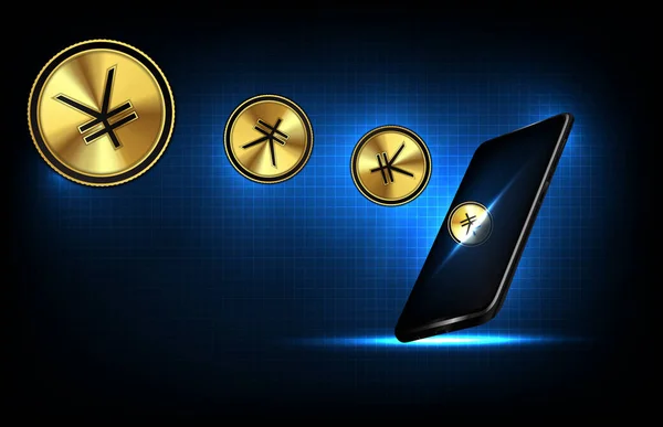 Akıllı cep telefonunun fütüristik teknolojisinin soyut arka planı Çin Yuan dijital para birimi