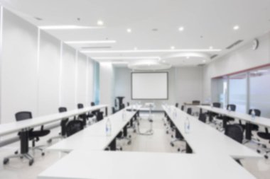 Boş modern toplantı odasının bulanık ve soyut arka planı, toplantı odası.