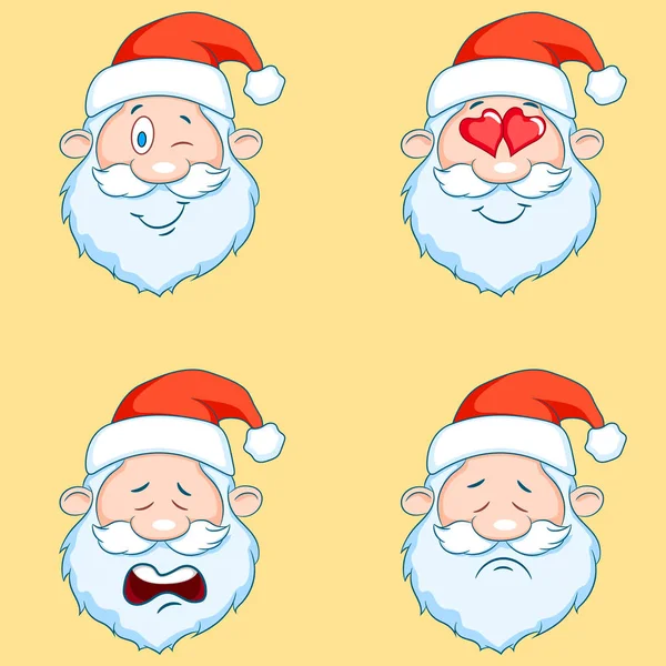 4 재미 있는 산타 클로스 머리-설정. — 스톡 벡터