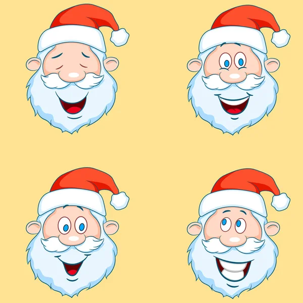 Vier grappige santa claus hoofden - instellen. — Stockvector