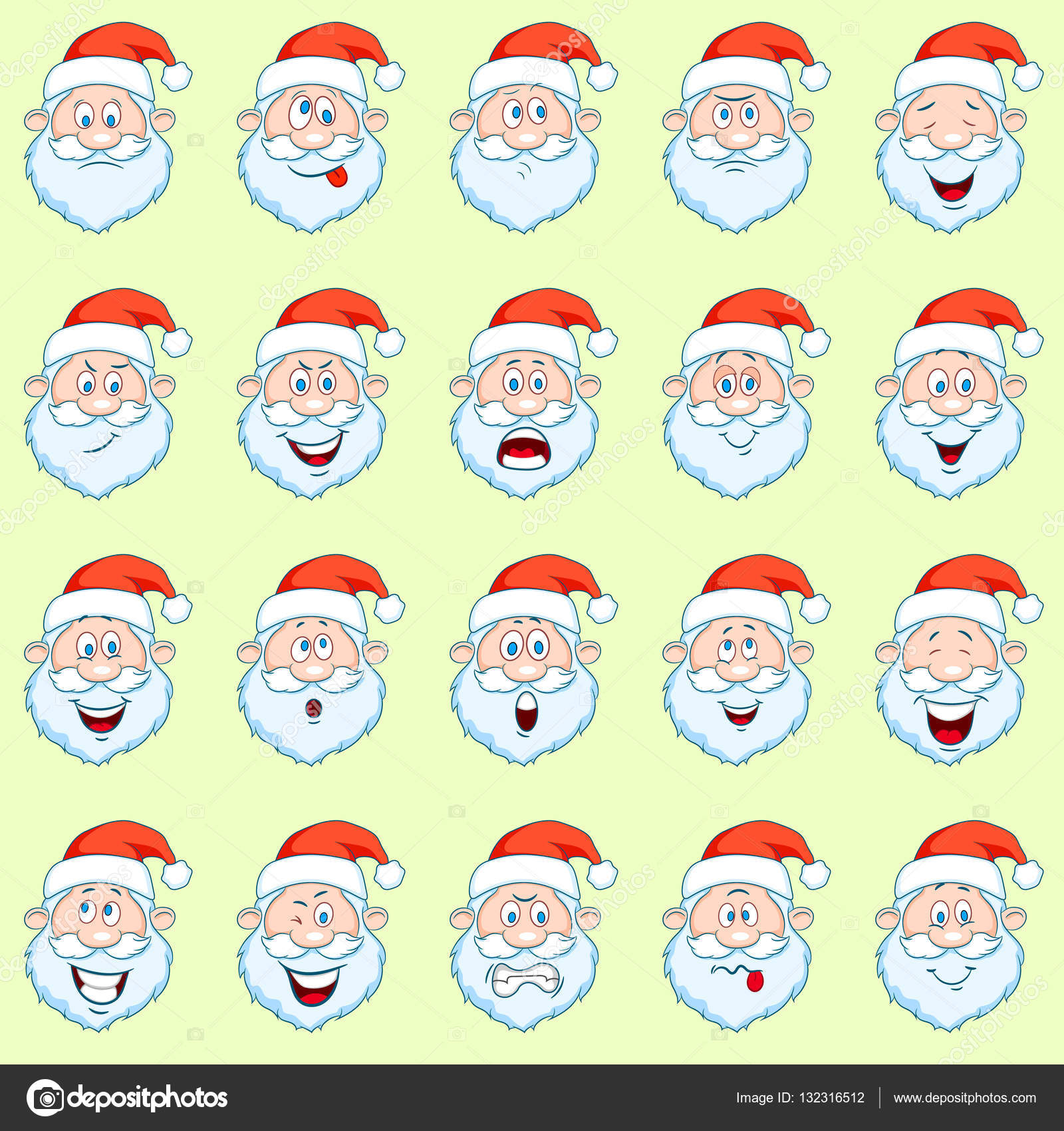 Vektor Cartoon Satz von verschiedenen Weihnachtsmann Gesichter Santa Claus Emoji Santa Claus smiley — Vektor von Klowreed