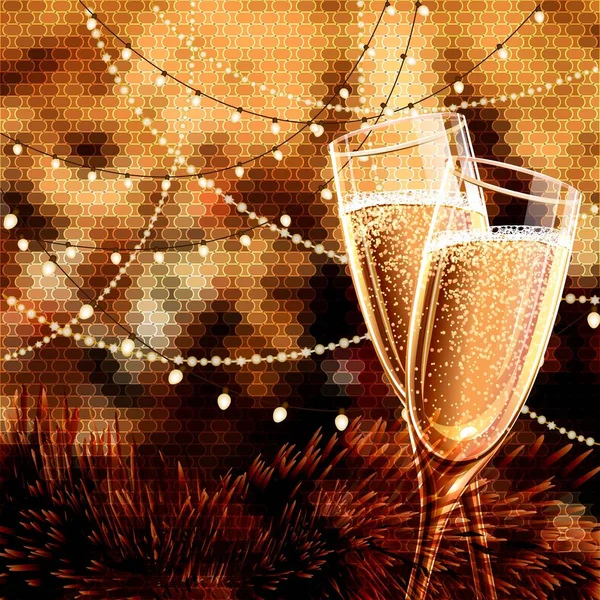 Šťastný nový rok karta s sklenice šampaňského. — Stockový vektor