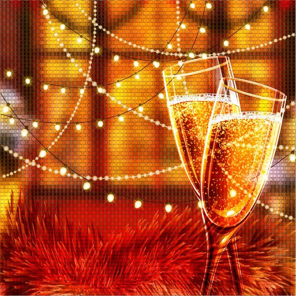 Ευτυχισμένο το νέο έτος κάρτα με ποτήρια σαμπάνιας. — Διανυσματικό Αρχείο