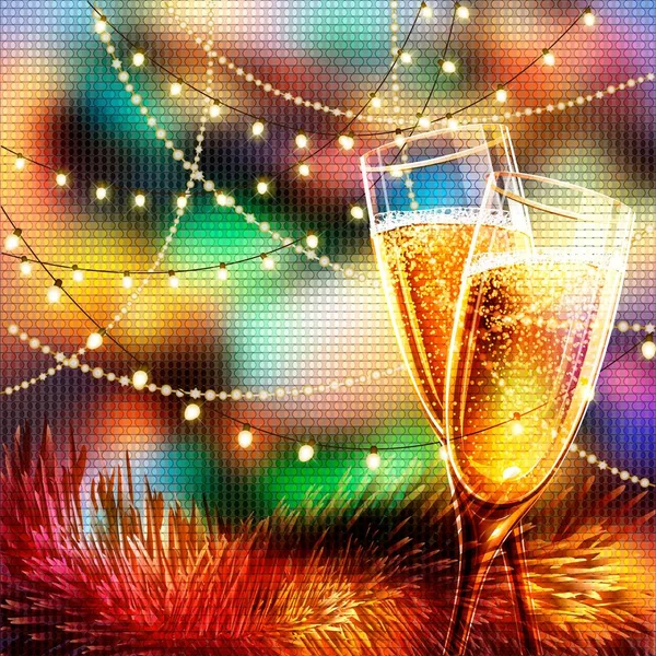 Felice anno nuovo Carta con bicchieri di champagne . — Vettoriale Stock