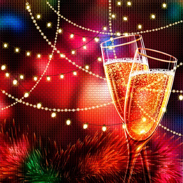 Felice anno nuovo Carta con bicchieri di champagne . — Vettoriale Stock