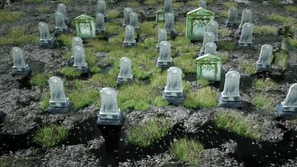무서운 오래 된 묘지입니다. 무덤에 교회입니다. 할로윈 개념. — 비디오
