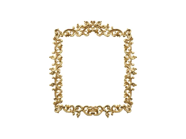 Golden vintage frame, mirror. Design retro element. physical realistic reflection . 3d rendering. — Stock Photo, Image