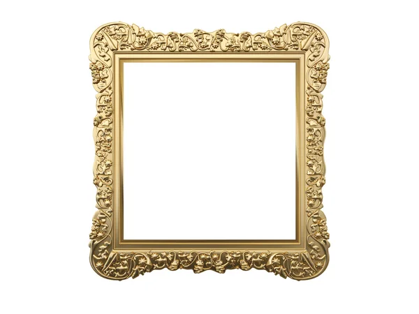 Arany vintage képkeret, tükör. Retro díszítőelemet. fizikai reális tükrözi. 3D-leképezés. — Stock Fotó