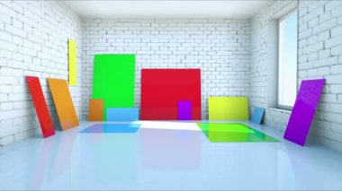 renk boşlukları kağıt üzerinde tuğla Oda. Renkli plastik