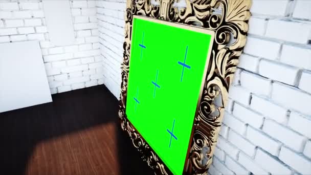 doré cadre antique en brique blanche chambre. Images de suivi d'écran vert 