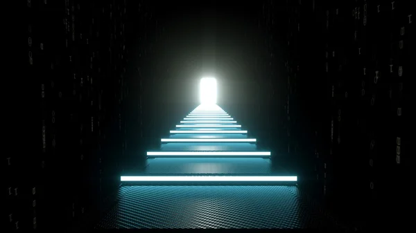 Un tunnel luminoso futuristico. Volo verso la luce. rendering 3d . — Foto Stock