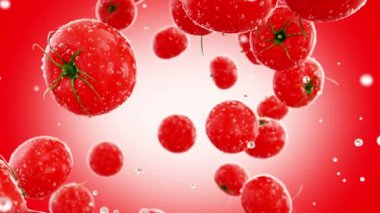 Düşen su damlaları ile taze domates. Gıda kavramı. Alfa mat ile izole