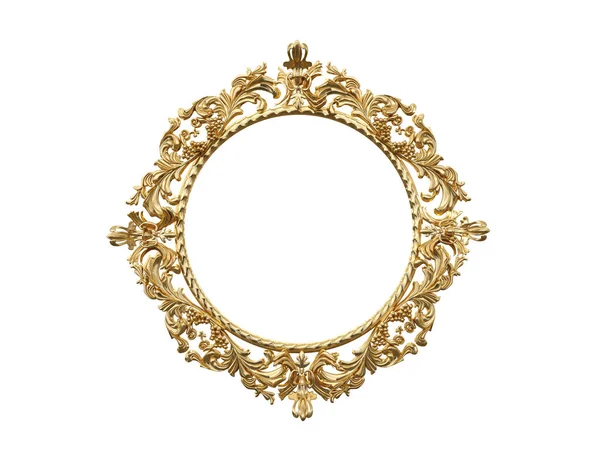 Golden vintage frame, mirror. Design retro element. physical realistic reflection . 3d rendering. — Stock Photo, Image