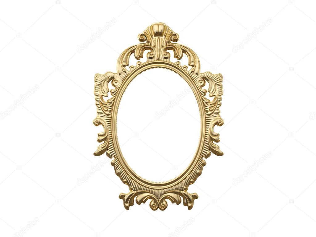 Golden vintage frame, mirror. Design retro element. physical realistic