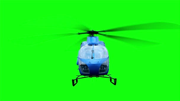 青いヘリコプター アニメーション。リアルな反射や影、モーション。緑スクリーン 4 k の映像. — ストック動画