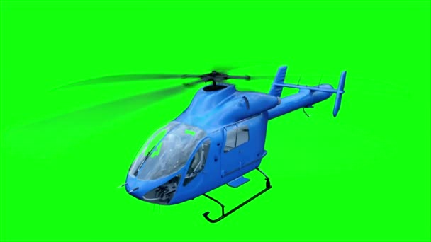 Animación en helicóptero azul. Reflexiones realistas, sombras y movimiento. Imágenes de pantalla verde 4k . — Vídeos de Stock