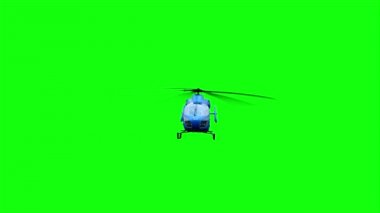 Mavi helikopter animasyon. Gerçekçi Yansımalar, gölgeler ve hareket. Yeşil ekran 4k görüntüleri.