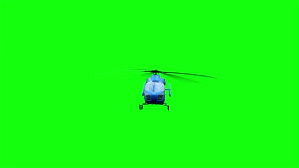 Blå helikopter animation. Realistiska reflektioner, skuggor och rörelse. Grön skärm 4k film. — Stockvideo