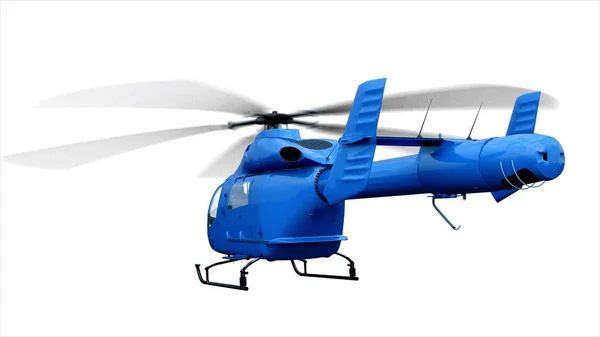 Elicottero blu isolato su sfondo bianco. rendering 3d . — Foto Stock