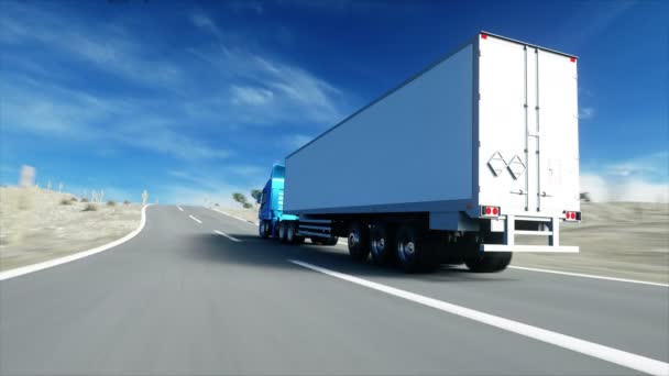 道路では、トラックの高速道路。配送、物流の概念。physiks の動きで超リアルなアニメーション. — ストック動画