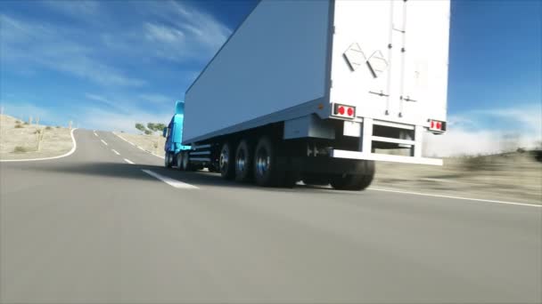 道路では、トラックの高速道路。配送、物流の概念。physiks の動きで超リアルなアニメーション. — ストック動画