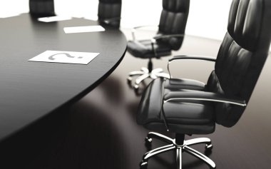 Toplantı odası, Toplantı salonu ve konferans masa ve sandalyeler. İş kavramı. 3D render izole.