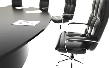 Toplantı odası, Toplantı salonu ve konferans masa ve sandalyeler. İş kavramı. 3D render izole.