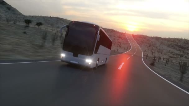 Автобус на дороге, шоссе. Очень быстрое вождение. Суперреалистичная анимация . — стоковое видео