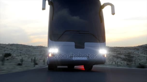 Bus op de weg, snelweg. Zeer snel rijden. Super realistische animaties. — Stockvideo
