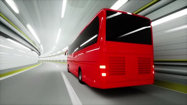 červené turistické autobus v tunelu. rychlou jízdu. koncepce cestovního ruchu. 3D animace.