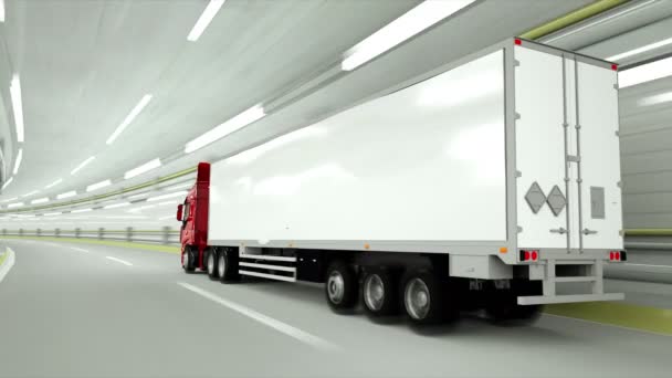 Red truckin a tunnel. fast driving. 3d rendering. — Stock Video