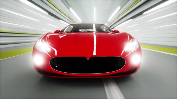 piros sport autó egy alagútban. gyors vezetés. 3D animáció.