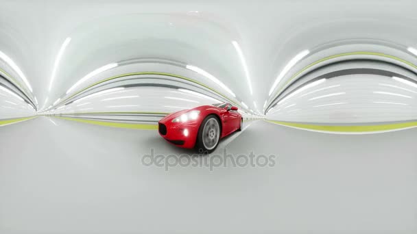 Панорама 360 градусів. червоний спортивний автомобіль в тунелі. швидке водіння. 3D анімація . — стокове відео