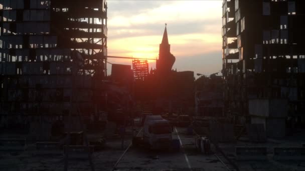 Apocalipsis de Rusia. Vista aérea de la destruida ciudad de Moscú, plaza roja. Concepto de Apocalipsis. Animación 4k súper realista . — Vídeos de Stock