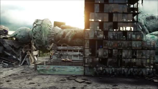 Apocalyps van de Usa, Amerika. Luchtfoto van de verwoeste New York city, Vrijheidsbeeld. Apocalyps concept. Super realistische 4k animatie. — Stockvideo