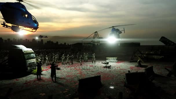 Horror zombie multidão andando. Vista do Apocalipse, conceito. Animação 4K realista . — Vídeo de Stock