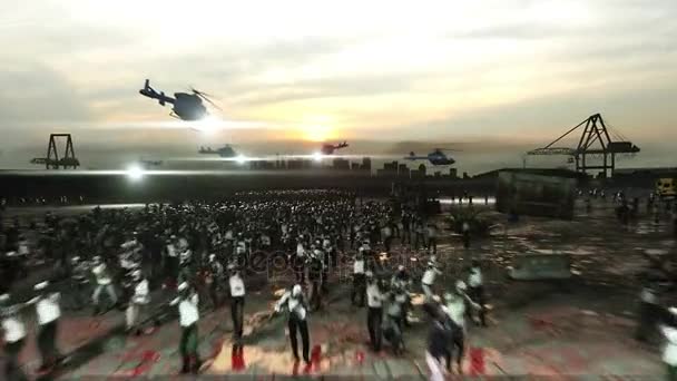 Horreur zombie foule marche. Apocalypse vue, concept. Animation 4K réaliste . — Video